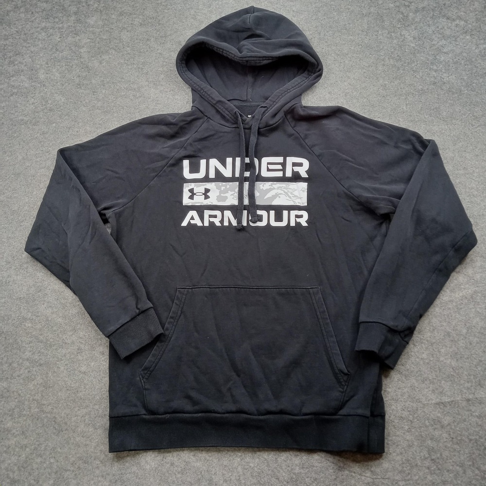 Under Armour Sweatshirt Mens Small Black Logo Hoodie Fleece Loose‎ Fit Pullover